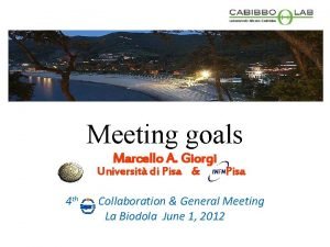 Meeting goals Marcello A Giorgi Universit di Pisa