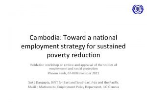 Cambodia Toward a national employment strategy for sustained