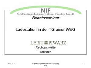 Beiratsseminar Ladestation in der TG einer WEG Rechtsanwlte