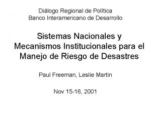 Dilogo Regional de Poltica Banco Interamericano de Desarrollo