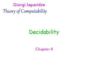 Giorgi Japaridze Theory of Computability Decidability Chapter 4