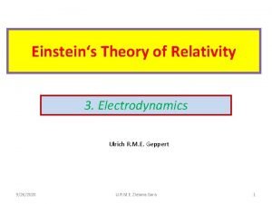 Einsteins Theory of Relativity 3 Electrodynamics Ulrich R