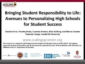 Bringing Student Responsibility to Life Avenues to Personalizing