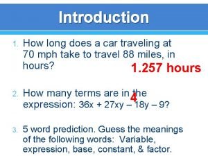 Introduction 1 How long does a car traveling