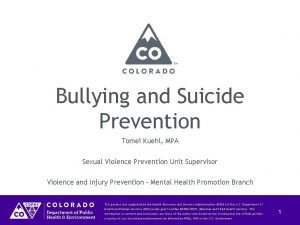 Bullying and Suicide Prevention Tomei Kuehl MPA Sexual