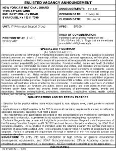 ENLISTED VACANCY ANNOUNCEMENT NEW YORK AIR NATIONAL GUARD