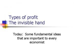 Types of profit The invisible hand Today Some