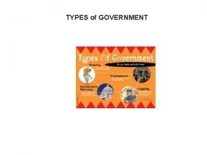 TYPES of GOVERNMENT Autocracy System of government in