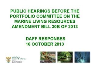 PUBLIC HEARINGS BEFORE THE PORTFOLIO COMMITTEE ON THE