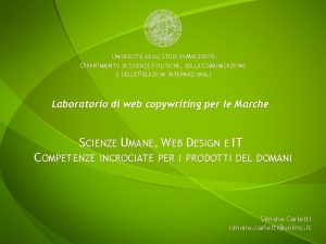 UNIVERSIT DEGLI STUDI DI MACERATA DIPARTIMENTO DI SCIENZE