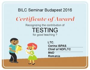 BILC Seminar Budapest 2016 Recognizing the contribution of