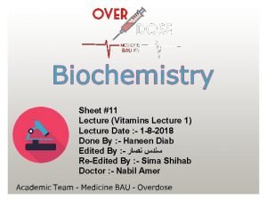 Sheet 11 Lecture Vitamins Lecture 1 Lecture Date