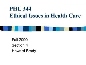 PHL 344 Ethical Issues in Health Care Fall