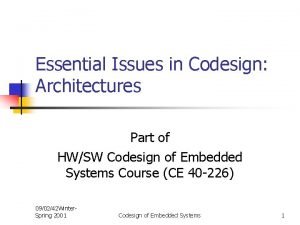 Essential Issues in Codesign Architectures Part of HWSW