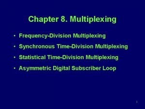 Chapter 8 Multiplexing FrequencyDivision Multiplexing Synchronous TimeDivision Multiplexing
