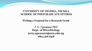 UNIVERSITY OF NIGERIA NSUKKA SCHOOL OF POSTGRADUATE STUDIES