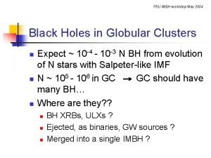 PSU IMBH workshop May 2004 Black Holes in