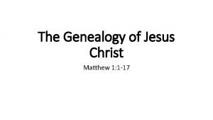 The Genealogy of Jesus Christ Matthew 1 1