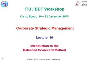 ITU BDT Workshop Cairo Egypt 19 22 December