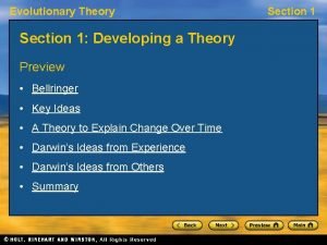 Evolutionary Theory Section 1 Developing a Theory Preview