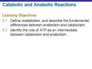 Catabolic and Anabolic Reactions Learning Objectives 5 1