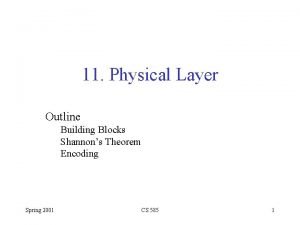 11 Physical Layer Outline Building Blocks Shannons Theorem