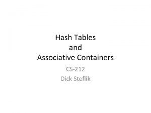 Hash Tables and Associative Containers CS212 Dick Steflik
