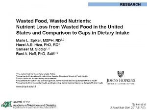 RESEARCH Wasted Food Wasted Nutrients Nutrient Loss from