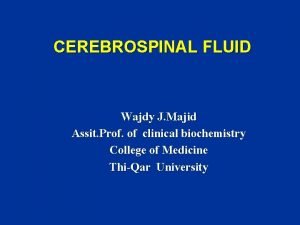 CEREBROSPINAL FLUID Wajdy J Majid Assit Prof of