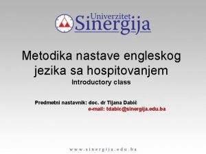 Metodika nastave engleskog jezika sa hospitovanjem Introductory class