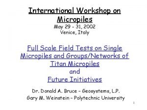 International Workshop on Micropiles May 29 31 2002