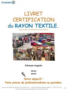 LIVRET CERTIFICATION du RAYON TEXTILE selon version 7