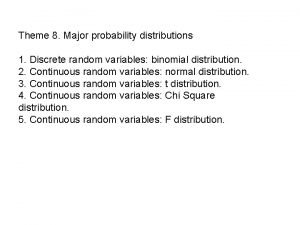 Theme 8 Major probability distributions 1 Discrete random