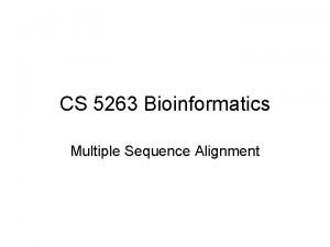 CS 5263 Bioinformatics Multiple Sequence Alignment Multiple Sequence