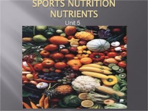 SPORTS NUTRITION NUTRIENTS Unit 5 Introduction Proper nutrition