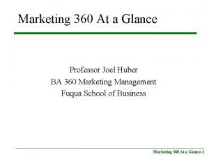 Marketing 360 At a Glance Professor Joel Huber