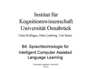 Institut fr Kognitionswissenschaft Universitt Osnabrck Claus Rollinger Petra