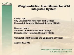 WeighinMotion User Manual for WIM Integrated System Cindy