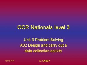 OCR Nationals level 3 Unit 3 Problem Solving