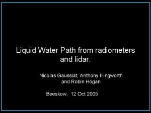 Liquid Water Path from radiometers and lidar Nicolas
