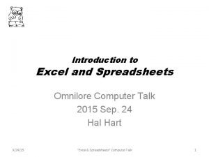 Introduction to Excel and Spreadsheets Omnilore Computer Talk