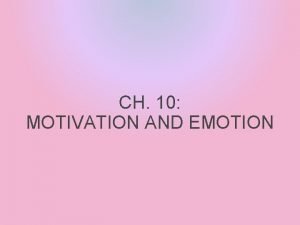 CH 10 MOTIVATION AND EMOTION MOTIVATIONAL THEORIES AND