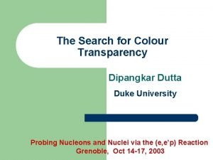 The Search for Colour Transparency Dipangkar Dutta Duke