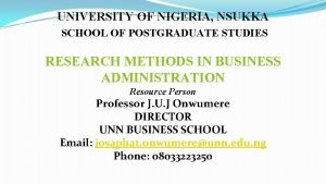 UNIVERSITY OF NIGERIA NSUKKA SCHOOL OF POSTGRADUATE STUDIES