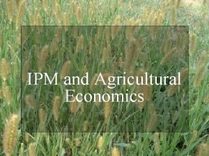 IPM and Agricultural Economics Outline 1 Decision Makers