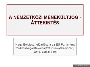 A NEMZETKZI MENEKLTJOG TTEKINTS Nagy Boldizsr eladsa a