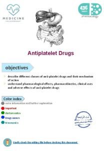 Antiplatelet Drugs objectives describe different classes of antiplatelet