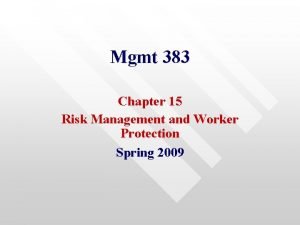 Mgmt 383 Chapter 15 Risk Management and Worker