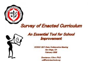 Survey of Enacted Curriculum An Essential Tool for