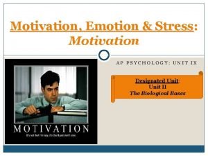 Motivation Emotion Stress Motivation AP PSYCHOLOGY UNIT IX